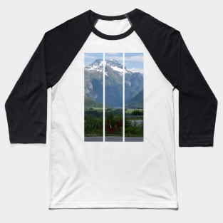 Wonderful landscapes in Norway. Blooming colorful lupine flowers in Norway in the wild grass. Blur background. Summer cloudy day(vertical) Baseball T-Shirt